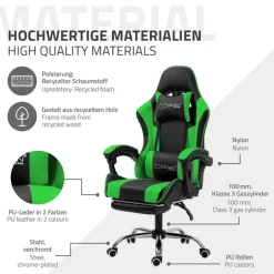 Massage Gaming Stuhl Schwarz/Grün aus PU-Leder ML-Design