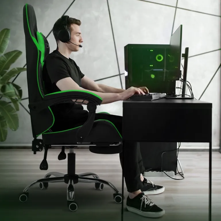 Massage Gaming Stuhl Schwarz/Grün aus PU-Leder ML-Design