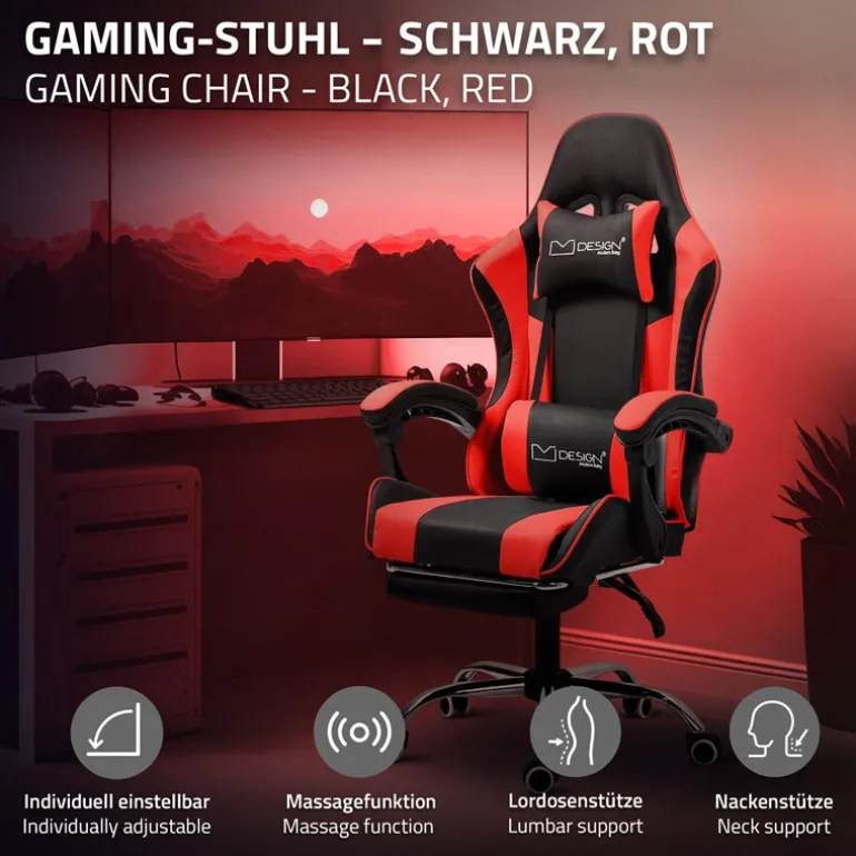 Massage Gaming Stuhl Schwarz/Rot aus PU-Leder ML-Design