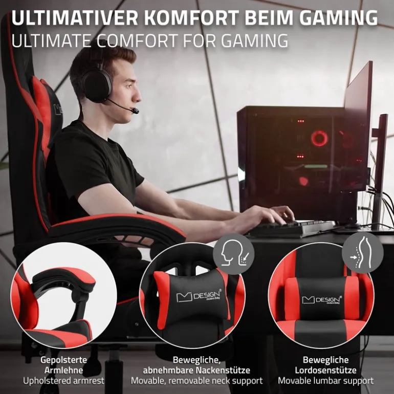 Massage Gaming Stuhl Schwarz/Rot aus PU-Leder ML-Design