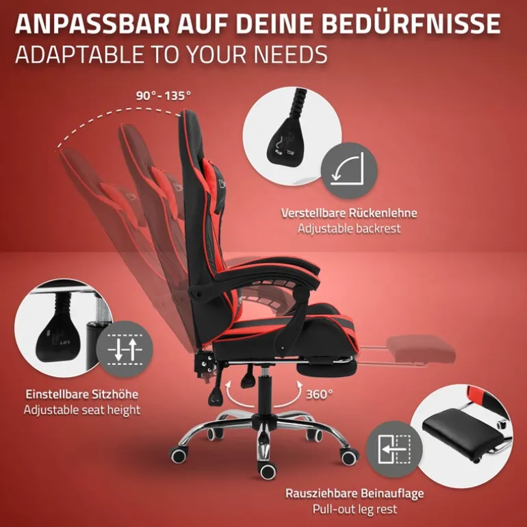 Massage Gaming Stuhl Schwarz/Rot aus PU-Leder ML-Design