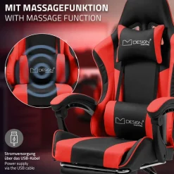 Massage Gaming Stuhl Schwarz/Rot aus PU-Leder ML-Design