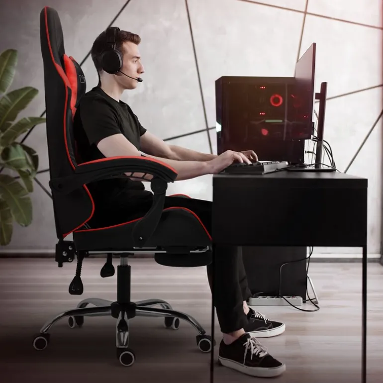 Massage Gaming Stuhl Schwarz/Rot aus PU-Leder ML-Design