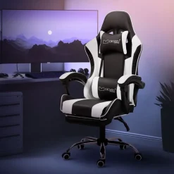 Massage Gaming Stuhl Schwarz/Weiß aus PU-Leder ML-Design