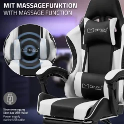 Massage Gaming Stuhl Schwarz/Weiß aus PU-Leder ML-Design