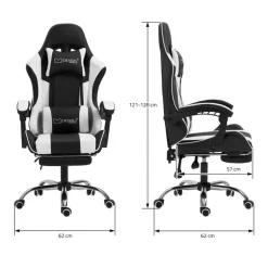 Massage Gaming Stuhl Schwarz/Weiß aus PU-Leder ML-Design