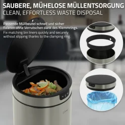 Mülleimer mit Sensor 30L rund aus Edelstahl, Silber, Automatisches Öffnen & Schließen ML-Design
