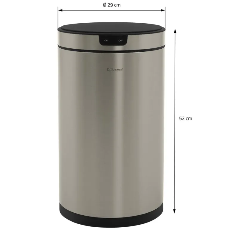 Mülleimer mit Sensor 30L rund aus Edelstahl, Silber, Automatisches Öffnen & Schließen ML-Design
