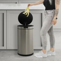Mülleimer mit Sensor 30L rund aus Edelstahl, Silber, Automatisches Öffnen & Schließen ML-Design