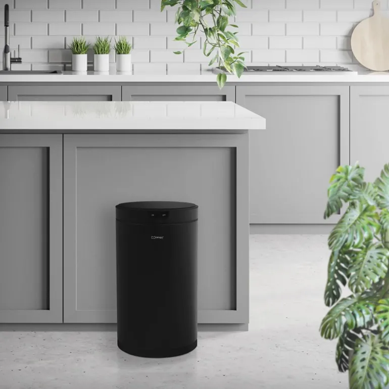 Mülleimer mit Sensor 30L rund aus Stahl Schwarz matt Automatisches Öffnen & Schließen ML-Design