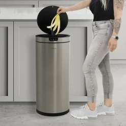 Mülleimer mit Sensor 40L rund aus Edelstahl, Silber, Automatisches Öffnen & Schließen ML-Design