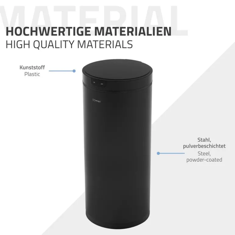 Mülleimer mit Sensor 40L rund aus Stahl Schwarz matt Automatisches Öffnen & Schließen ML-Design