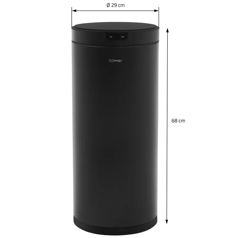 Mülleimer mit Sensor 40L rund aus Stahl Schwarz matt Automatisches Öffnen & Schließen ML-Design