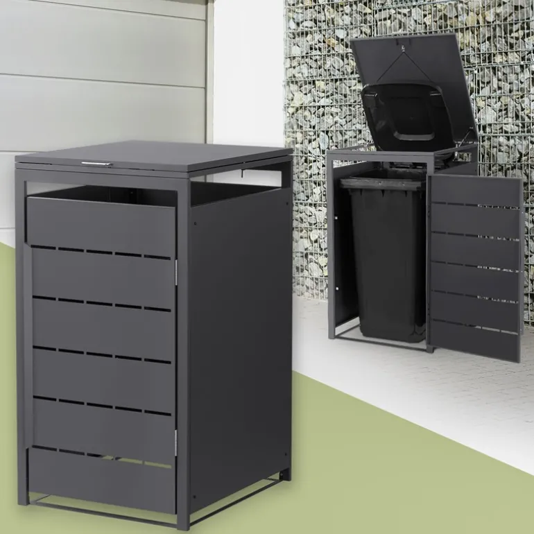 Mülltonnenbox 1er bis 240 Liter 68x80x120 cm aus Stahl in Anthrazit ML-Design