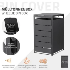 Mülltonnenbox 1er bis 240 Liter 68x80x120 cm aus Stahl in Anthrazit ML-Design