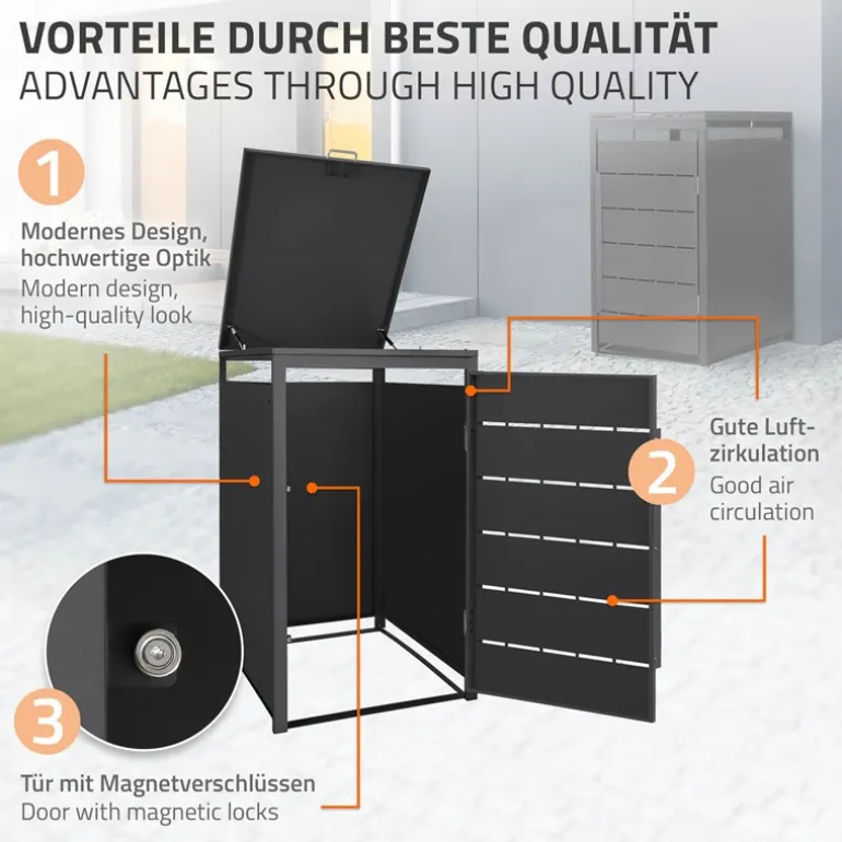 Mülltonnenbox 1er bis 240 Liter 68x80x120 cm aus Stahl in Anthrazit ML-Design