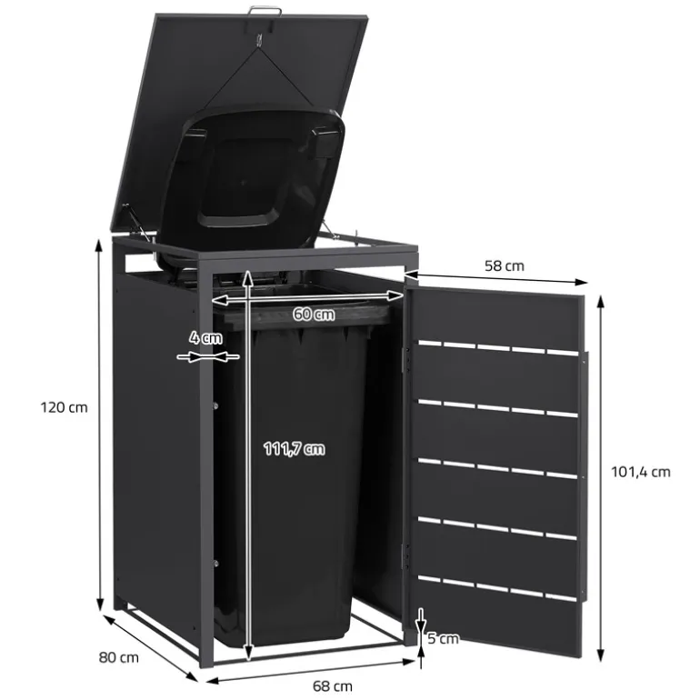 Mülltonnenbox 1er bis 240 Liter 68x80x120 cm aus Stahl in Anthrazit ML-Design