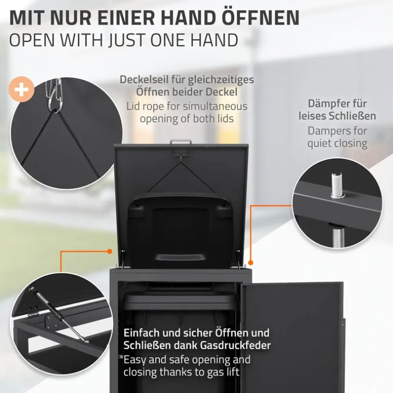 Mülltonnenbox 1er bis 240 Liter 68x80x120 cm aus Stahl in Anthrazit-Eiche dunkel ML-Design