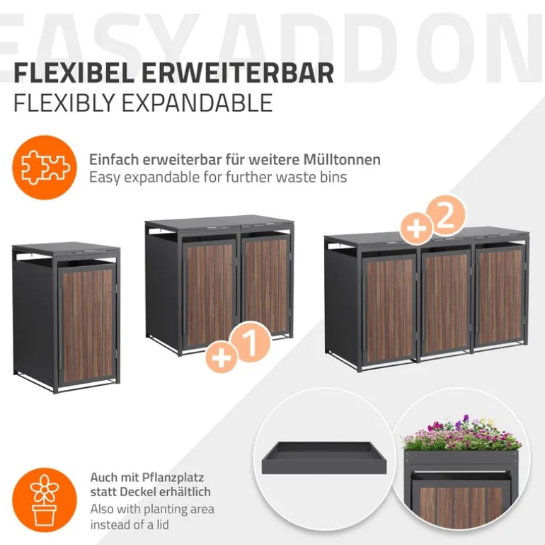 Mülltonnenbox 1er bis 240 Liter 68x80x120 cm aus Stahl in Anthrazit-Eiche dunkel ML-Design