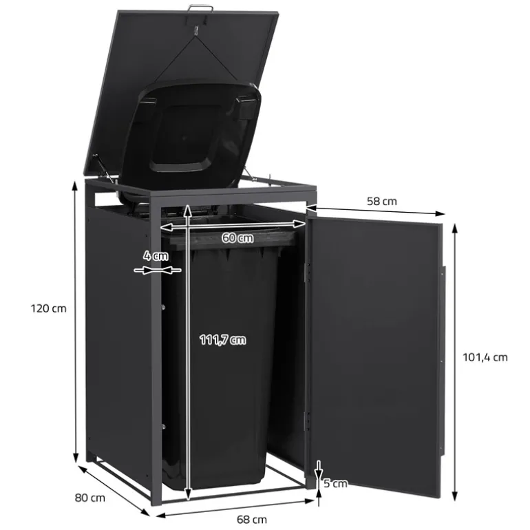 Mülltonnenbox 1er bis 240 Liter 68x80x120 cm aus Stahl in Anthrazit-Eiche dunkel ML-Design
