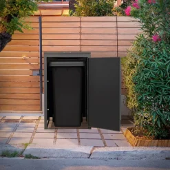Mülltonnenbox 1er bis 240 Liter 68x80x120 cm aus Stahl in Anthrazit-Eiche dunkel ML-Design