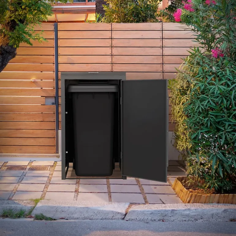 Mülltonnenbox 1er bis 240 Liter 68x80x120 cm aus Stahl in Anthrazit-Eiche dunkel ML-Design
