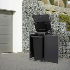 Mülltonnenbox 1er bis 240 Liter 68x80x120 cm aus Stahl in Anthrazit-Eiche dunkel ML-Design