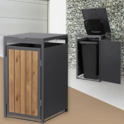 Mülltonnenbox 1er bis 240 Liter 68x80x120 cm aus Stahl in Anthrazit-Holzoptik ML-Design