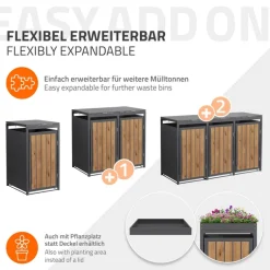 Mülltonnenbox 1er bis 240 Liter 68x80x120 cm aus Stahl in Anthrazit-Holzoptik ML-Design