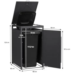 Mülltonnenbox 1er bis 240 Liter 68x80x120 cm aus Stahl in Anthrazit-Holzoptik ML-Design