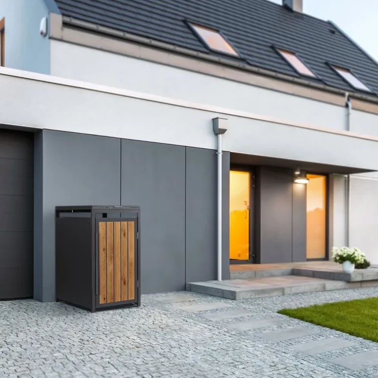 Mülltonnenbox 1er bis 240 Liter 68x80x120 cm aus Stahl in Anthrazit-Holzoptik ML-Design
