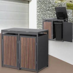 Mülltonnenbox 2er bis 240 Liter 132x80x120 cm aus Stahl in Anthrazit-Eiche dunkel ML-Design