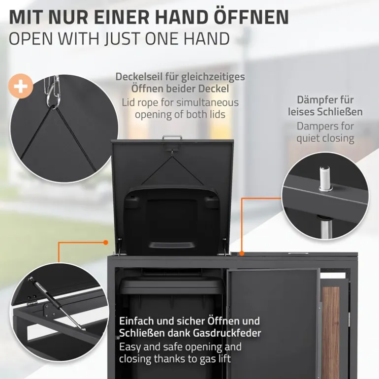 Mülltonnenbox 2er bis 240 Liter 132x80x120 cm aus Stahl in Anthrazit-Eiche dunkel ML-Design