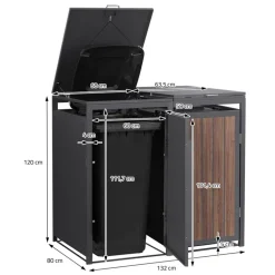 Mülltonnenbox 2er bis 240 Liter 132x80x120 cm aus Stahl in Anthrazit-Eiche dunkel ML-Design