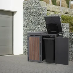 Mülltonnenbox 2er bis 240 Liter 132x80x120 cm aus Stahl in Anthrazit-Eiche dunkel ML-Design