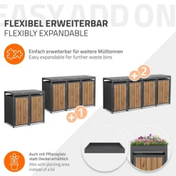 Mülltonnenbox 2er bis 240 Liter 132x80x120 cm aus Stahl in Anthrazit-Holzoptik ML-Design
