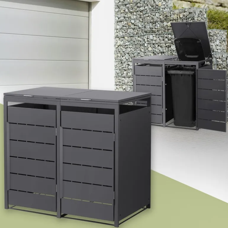 Mülltonnenbox 2er bis 240 Liter 132x80x124 cm aus Stahl in Anthrazit ML-Design