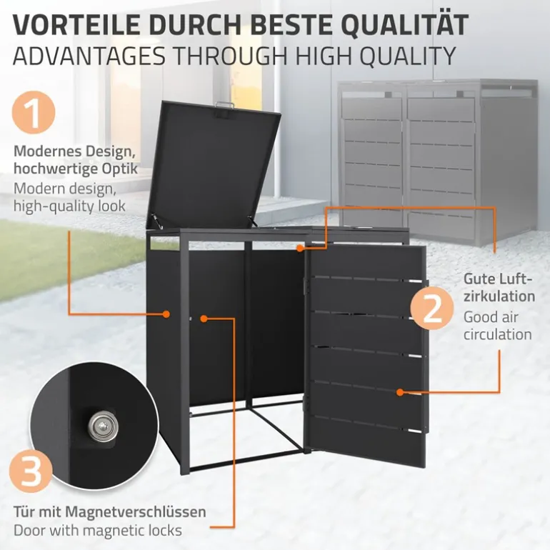 Mülltonnenbox 2er bis 240 Liter 132x80x124 cm aus Stahl in Anthrazit ML-Design