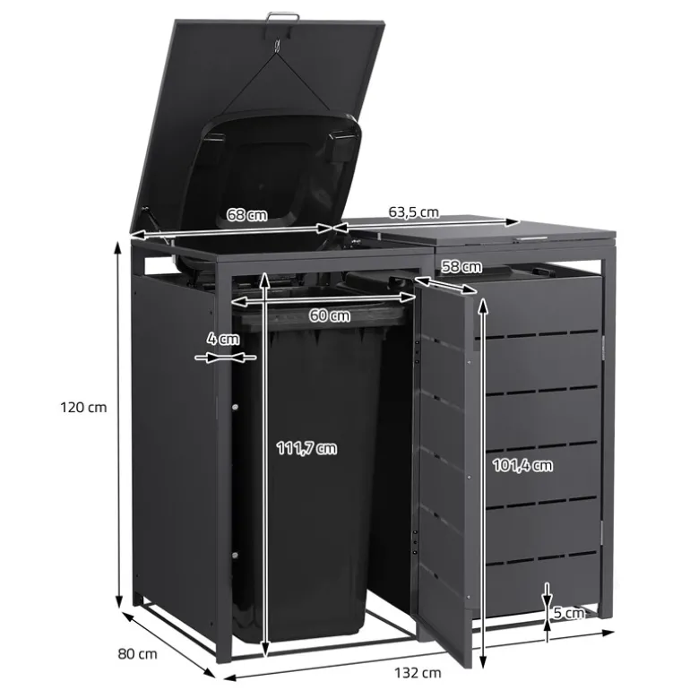 Mülltonnenbox 2er bis 240 Liter 132x80x124 cm aus Stahl in Anthrazit ML-Design