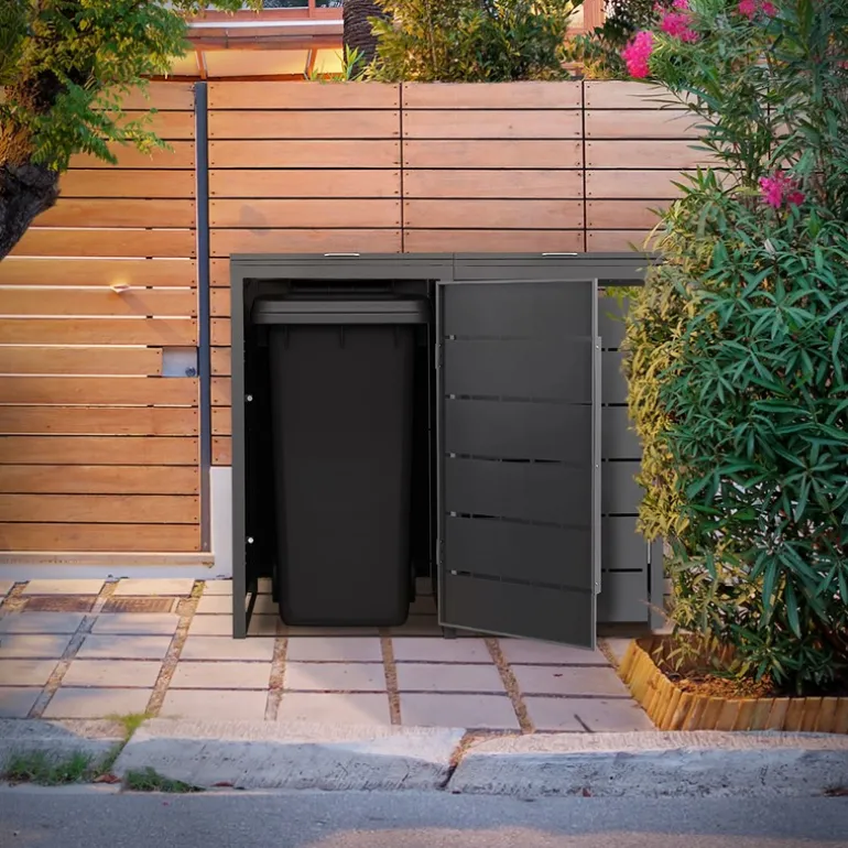 Mülltonnenbox 2er bis 240 Liter 132x80x124 cm aus Stahl in Anthrazit ML-Design