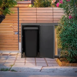 Mülltonnenbox 3er bis 240 Liter 196x80x120 cm aus Stahl in EAnthrazit-Holzoptik ML-Design