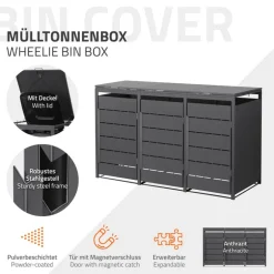 Mülltonnenbox 3er bis 240 Liter 196x80x124 cm aus Stahl in Anthrazit ML-Design