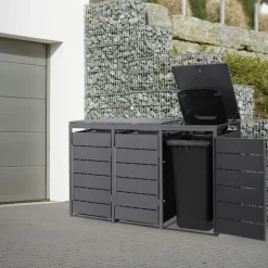 Mülltonnenbox 3er bis 240 Liter 196x80x124 cm aus Stahl in Anthrazit ML-Design