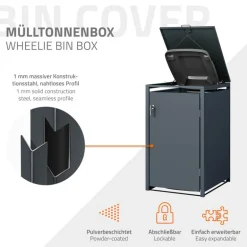 Mülltonnenbox 1er bis 240 Liter 68x80x116,3 cm aus Stahl in Anthrazit ML-Design