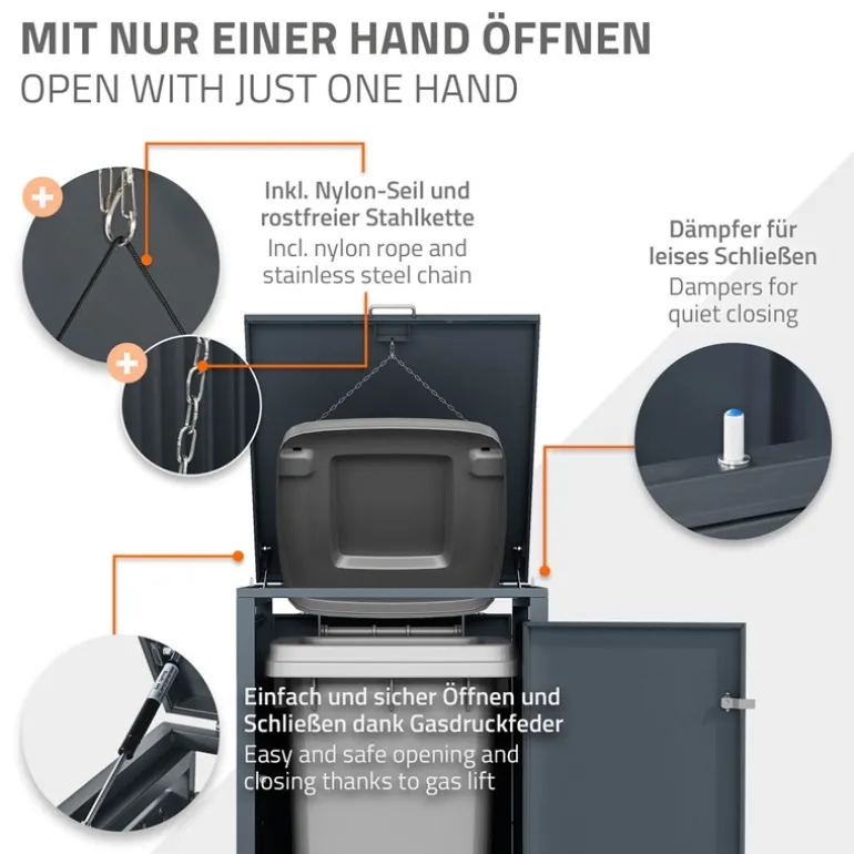 Mülltonnenbox 1er bis 240 Liter 68x80x116,3 cm aus Stahl in Anthrazit ML-Design