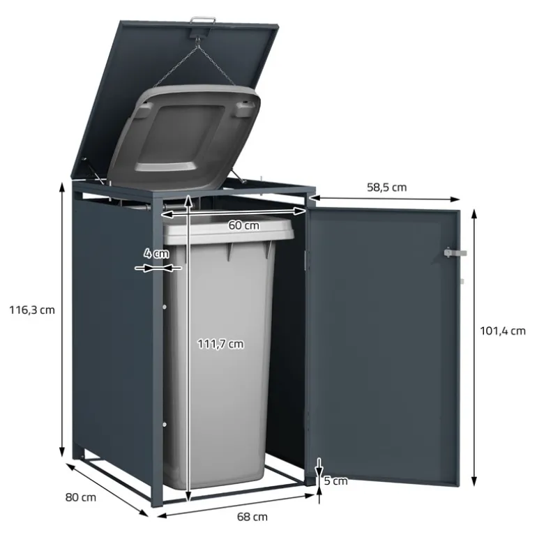 Mülltonnenbox 1er bis 240 Liter 68x80x116,3 cm aus Stahl in Anthrazit ML-Design
