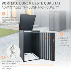 Mülltonnenbox 1er bis 240L 68x80x116,3 cm aus Stahl in Anthrazit ML-Design