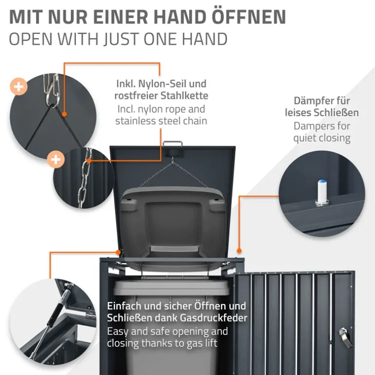 Mülltonnenbox 1er bis 240L 68x80x116,3 cm aus Stahl in Eichenoptik ML-Design