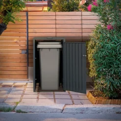 Mülltonnenbox 1er bis 240L 68x80x116,3 cm aus Stahl in Eichenoptik ML-Design