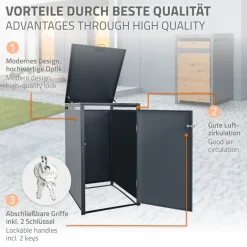 Mülltonnenbox 1er bis 240L 68x80x116,3 cm aus Stahl in Eichenoptik ML-Design